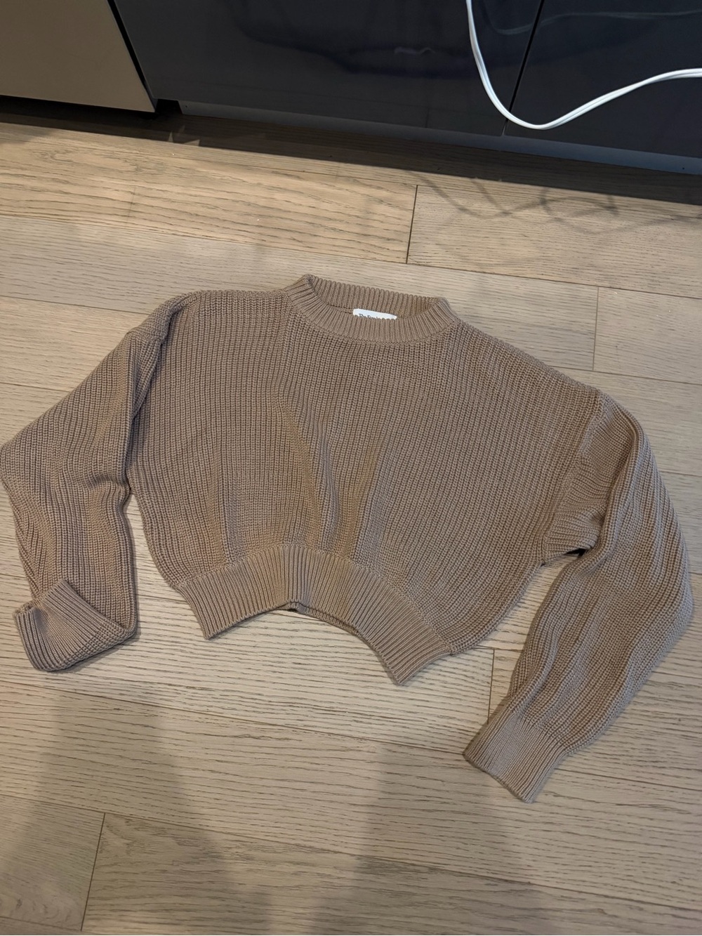 The Frankie Shop Cropped Ribbed Crewneck Sweater - Taupe